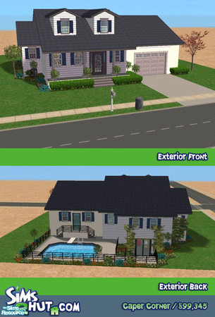 Sims 2 — Caper Corner by Aibrean — This requested Cape Cod style home features a ground floor lounging area, pool,