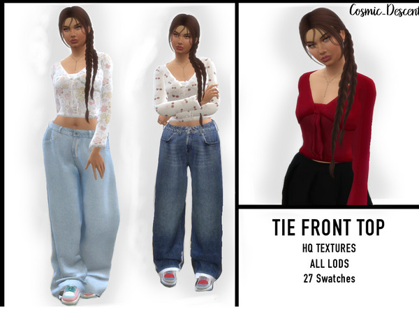 Sims 4 — Tie Front Top by cosmic_descent — Tie front top