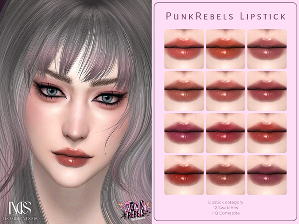 Sims 4 — PunkRebels Lipstick by VELYSEA — -Lipstick category -HQ comatble -12 swatches