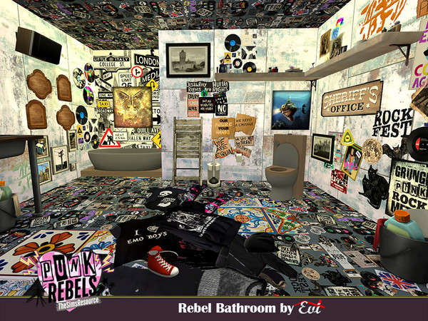 Sims 4 — Rebel Bathroom by evi — This bathroom can be a part of a community lot but also for a rebelius person's house.