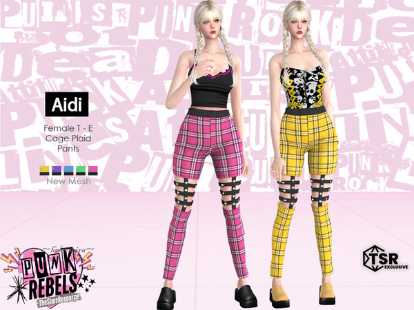 Sims 4 — PUNK REBELS - AIDI - Cage Pants by Helsoseira — Style - Cage plaid with studs punk pants