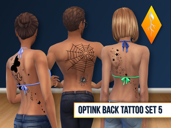 Sims 4 — OptInk Back tattoo set 5 by Stephanie_Mey1991 — This set includes 3 official Opt.Ink tattoo designs, created in
