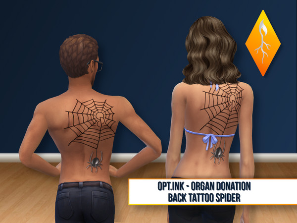 Sims 4 — OptInk Back tattoo - set 5 - spider by Stephanie_Mey1991 — This set includes 3 official Opt.Ink tattoo designs,