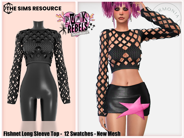 Sims 4 — Punk Rebels Fishnet Long Sleeve Top by Harmonia — New Mesh