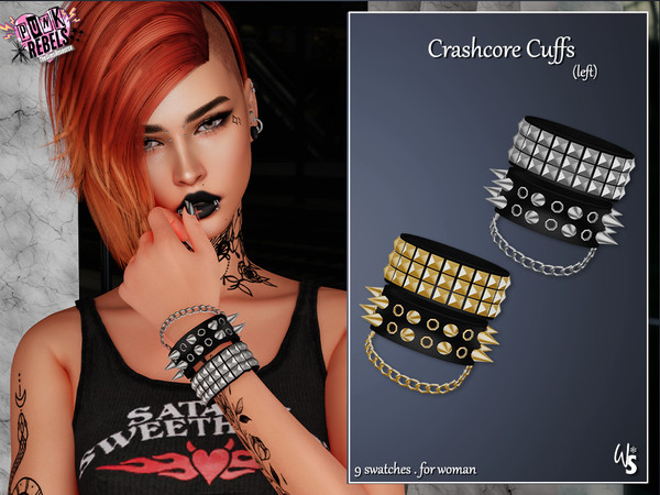 Sims 4 — Crashcore Cuffs AF (left) by WisteriaSims — - FOR WOMAN - NEW MESH - TEEN TO ELDER - Bracelet Category left