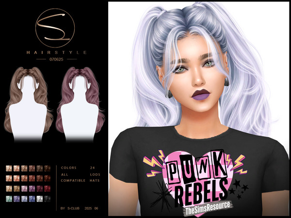 Sims 4 — (PUNK REBELS)S-Club_070625_double wavy ponytail  hairstyle by S-Club — double wavy ponytail hairstyle hope you