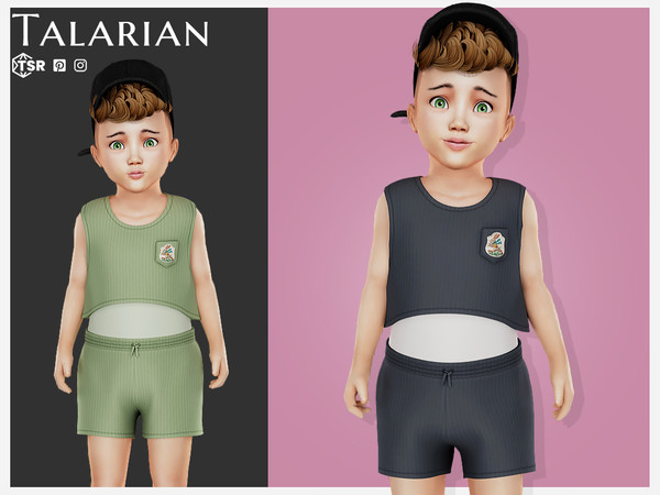 Sims 4 — Omar Athletic set (toddler) by talarian — Toddler athletic set with ribbed cropped tank and drawstring shorts