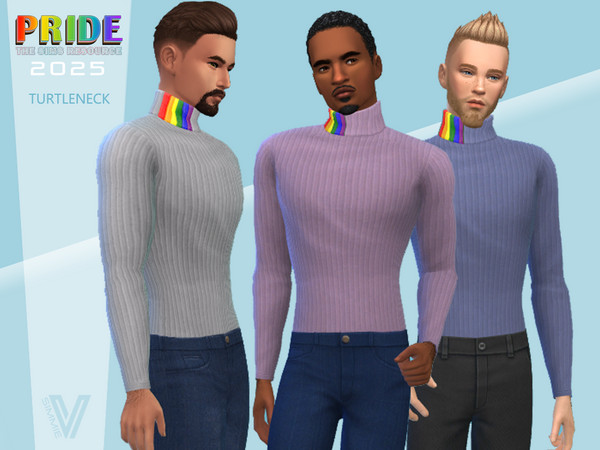 Sims 4 — P25 Turtleneck Sweater by SimmieV — Just a subtle swatch of rainbow makes these 8 turtlenecks a welcome addition