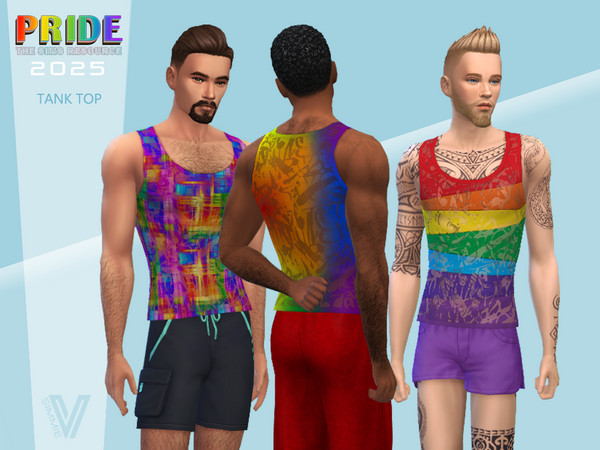 Sims 4 — P25 Rainbow Tank by SimmieV — Eight designer tanks that feature rainbow colors.