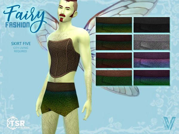 Sims 4 — Fairy Skirt 5 by SimmieV — A short leather skirt with an embossed leaf pattern. Available in 8 gradient colors.