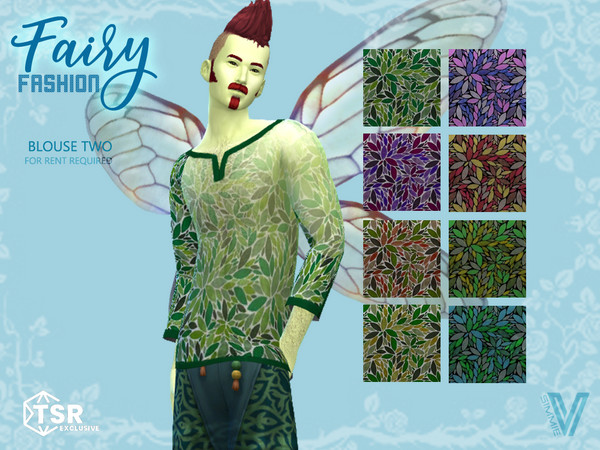 Sims 4 — Fairy Blouse 2 by SimmieV — This blouse features a sheer asymmetrical leaf design in an assortment of 8 vibrant