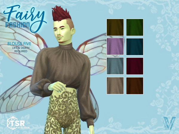 Sims 4 — Fairy Blouse 5 by SimmieV — An elegant midriff blouse with a semi sheer filigree pattern in 8 colors.