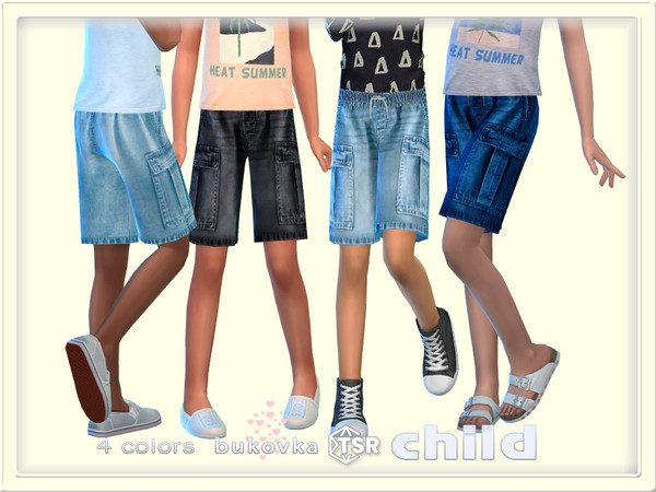 Sims 4 — Denim Short by bukovka — Stylish shorts for kids of both sexes: girls and boys in 4 color options. All cards