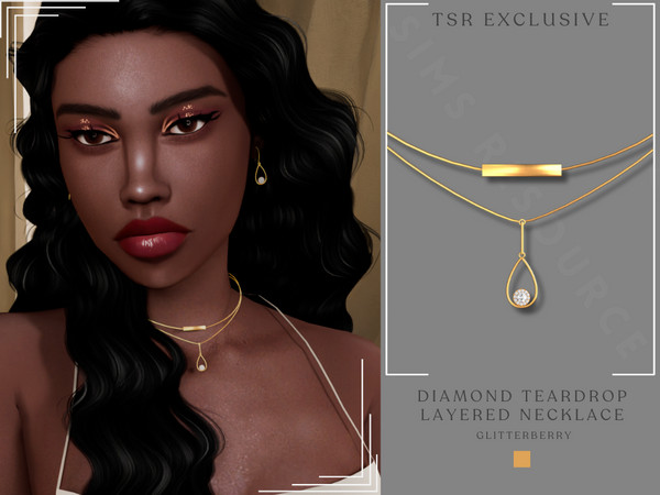 Sims 4 — Teardrop Diamond Layered Necklace by Glitterberryfly — A gold layered necklace with pendant