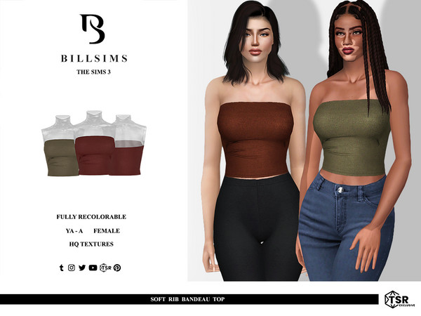 Sims 3 — Soft Rib Bandeau Top by Bill_Sims — This top features a soft ribbed material with a bandeau neckline and a