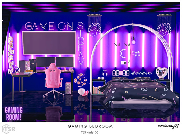 Sims 4 — Gaming Bedroom by Moniamay72 — A gaming room is a dedicated space for playing video games, offering an immersive