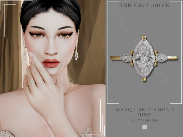Sims 4 — Marquise Diamond Ring by Glitterberryfly — A gorgeous diamond Marquise ring set in gold