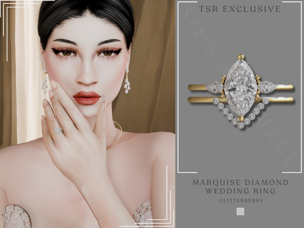 Sims 4 — Marquise Diamond Wedding Ring by Glitterberryfly — A wedding gold band diamond engagement ring
