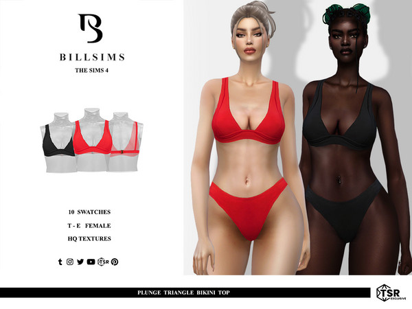 Sims 4 — Plunge Triangle Bikini Top by Bill_Sims — This bikini top features plunging triangle cups and seam detailing! -