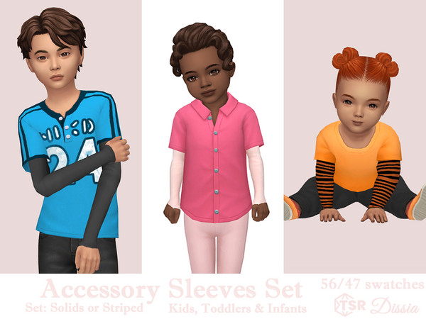 Sims 4 — Accessory Solids Sleeves by Dissia — Set of accessory solids or striped sleeves for your kids, toddlers and