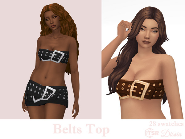 Sims 4 — Belts Top by Dissia — Top made of two fastened leather belts