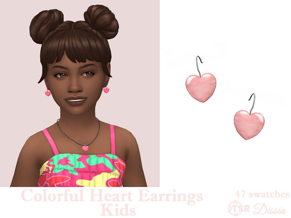 Sims 4 — Colorful Heart Earrings Kids by Dissia — Cute colorful hearts shape earrings for kids