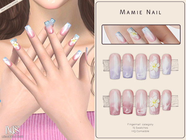 Sims 4 — Mamie Nail by VELYSEA — -Fingernail category -HQ comatble -15 swatches