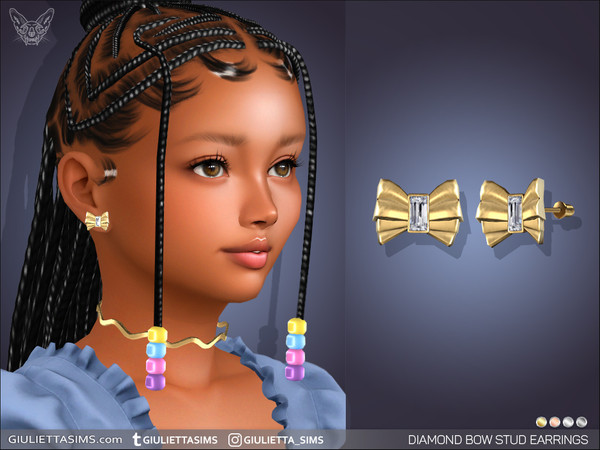 Sims 4 — Diamond Bow Stud Earrings Kids by feyona — Diamond Bow Stud Earrings Kids come with 4 swatches.