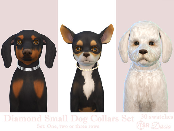 Sims 4 — Diamonds Small Dog Collars Set by Dissia — Three diamond small dog collars: one, two or three rows