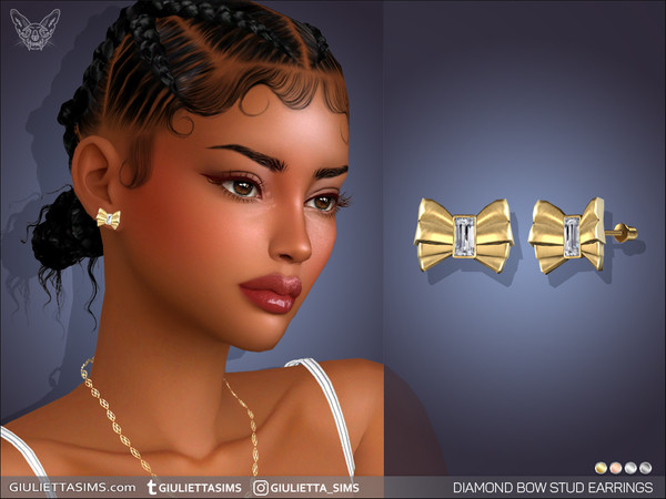 Sims 4 — Diamond Bow Stud Earrings by feyona — Diamond Bow Stud Earrings come with 4 swatches.