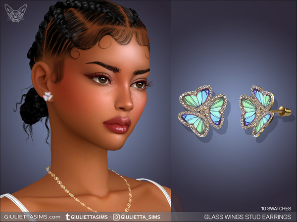 Sims 4 — Glass Wings Stud Earrings by feyona — Glass Wings Stud Earrings come with 10 swatches.