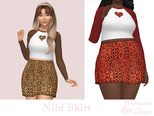 Sims 4 — Nibi Skirt by Dissia — High waist cheetah pattern short skirt