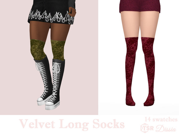 Sims 4 — Velvet Long Socks by Dissia — High velvet texture socks in dark colors