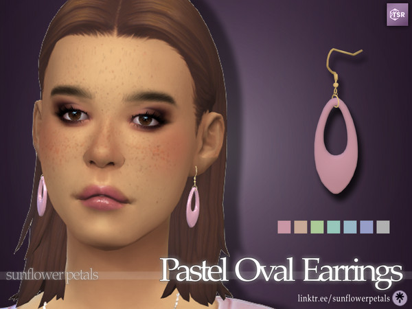 Sims 4 — Pastel Oval Earrings by SunflowerPetalsCC — A pair of oval shaped earrings in 7 pastel colors. BGC