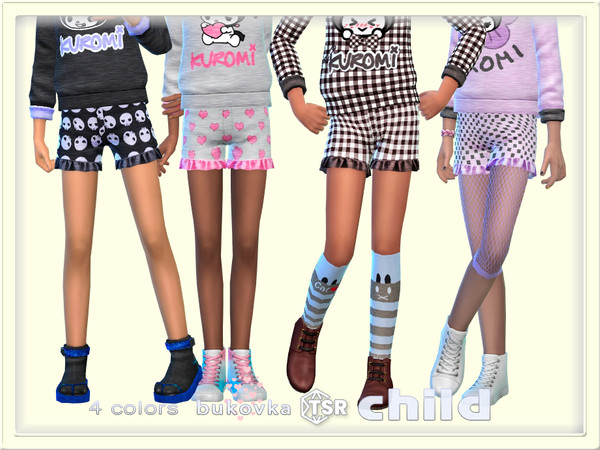 Sims 4 — Short Kuromi by bukovka — Cute shorts for kids, girls only, in 4 color options. All cards have been modified.