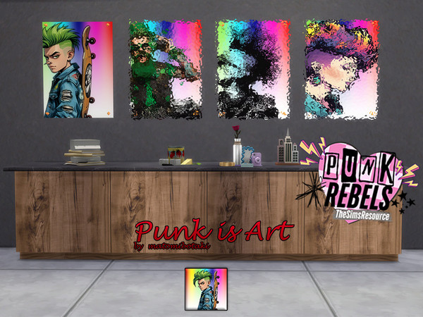 Sims 4 — Punk is Art by matomibotaki — 4 different punk poster motifs in this SET to spice up your room, created for Sims
