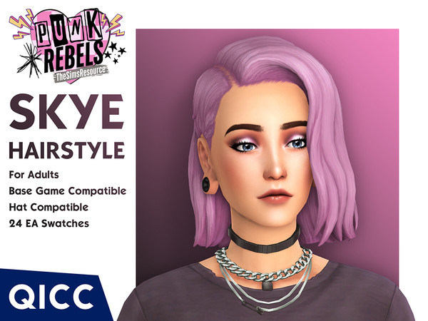 Sims 4 — Punk Rebels - Skye Hair by qicc — A wavy undercut bob hairstyle. - Maxis Match