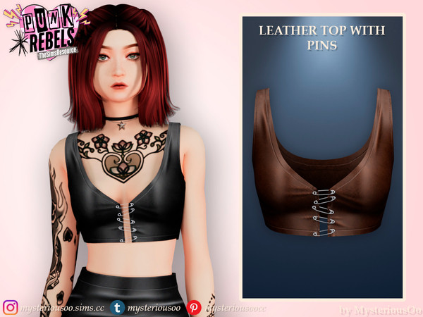 Sims 4 — Punk Rebels - Leather top with pins by MysteriousOo — Leather top with pins in 6 colors