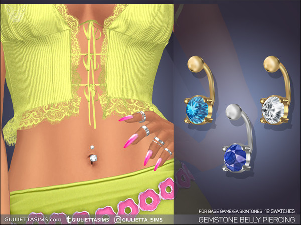 Sims 4 — EA Skintones Gemstone Belly Piercing by feyona — Gemstone Belly Piercing for custom skintones comes with 12