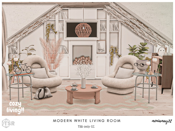 Sims 4 — Modern White Living Room by Moniamay72 — A lovely modern living room.
