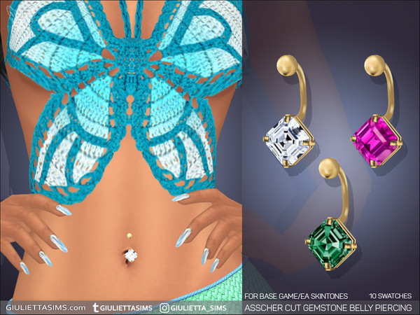 Sims 4 — EA skintones Asscher Cut Gemstone Belly Piercing by feyona — EA skintones Asscher Cut Gemstone Belly Piercing