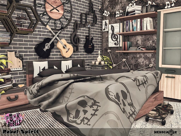 Sims 4 — Rebel Spirit by Nessca — Rebel Spirit made especially for the Punk Rebels collection. It is a bedroom for sims