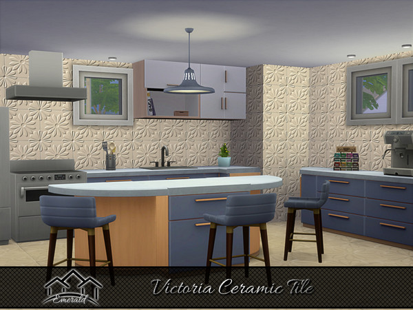Sims 4 — Victoria Ceramic Tile 4 by Emerald — Victoria tiles patterns displaying elegant floral that adding vintage