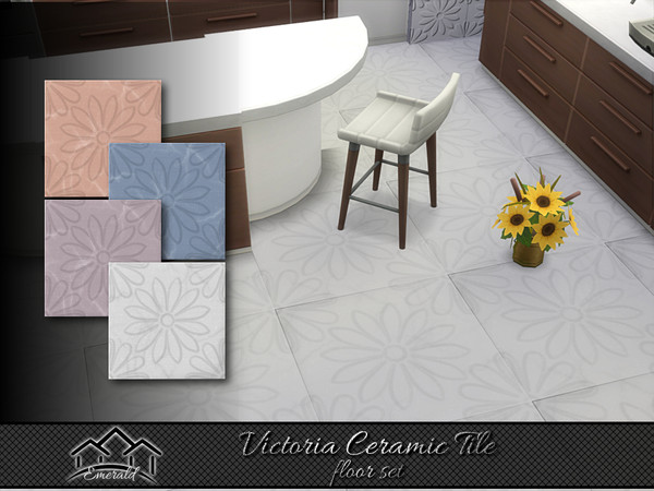 Sims 4 — Victoria Ceramic Tile floor set by Emerald — Victoria tiles patterns displaying elegant floral that adding