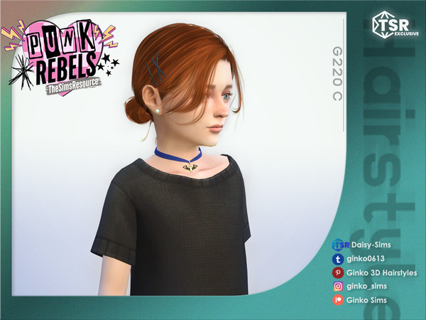 Sims 4 — PUNK REBELS - Low Bun Updo for Children - Ginko 220C by Daisy-Sims — 21 base colors + 9 ombre colors
