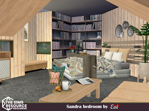 Sims 4 — Sandra bedroom by evi — Natural wood makes this bwdroom comfortable and cosy.
