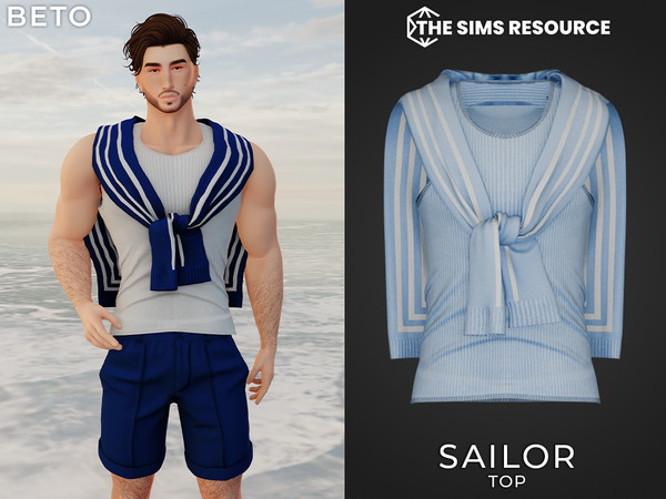 Sims 4 — Sailor (Top) by Beto_ae0 — Perfect men's sailor outfit for summer, enjoy it