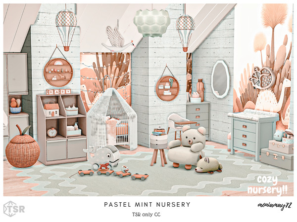 Sims 4 — Pastel Mint Nursery by Moniamay72 — A beautiful modern nursery in light wooden pastel mint colors.