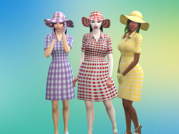 Sims 4 — VichyHat.package by SimmerClara — This tea Party dress is perfect for any formal occasion this summer. It comes