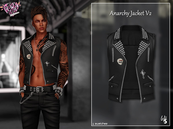 Sims 4 — Anarchy Leather Jacket v2 by WisteriaSims — - FOR MEN - NEW MESH - TEEN TO ELDER - Clothing Top Category